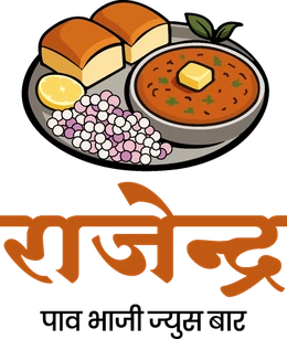 Rajendra stacked logo with pav bhaji plate illustration