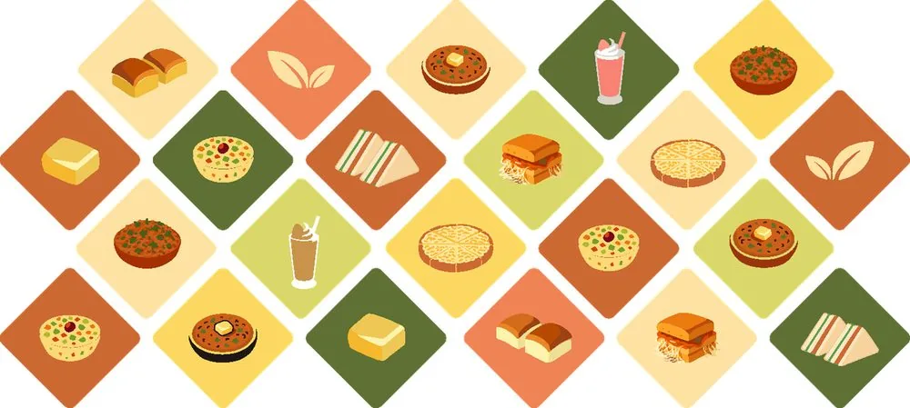 Rajendra brand pattern of menu items in coloured diamonds