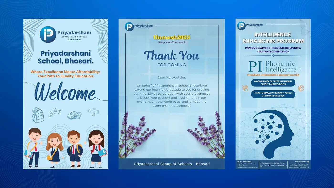 Priyadarshani print: welcome card, thank-you letter and Intelligence Enhancing Program leaflet