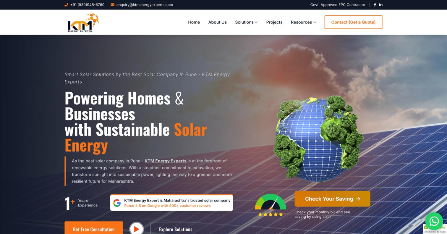KTM Energy Experts website home page, built by Clicks and Co.