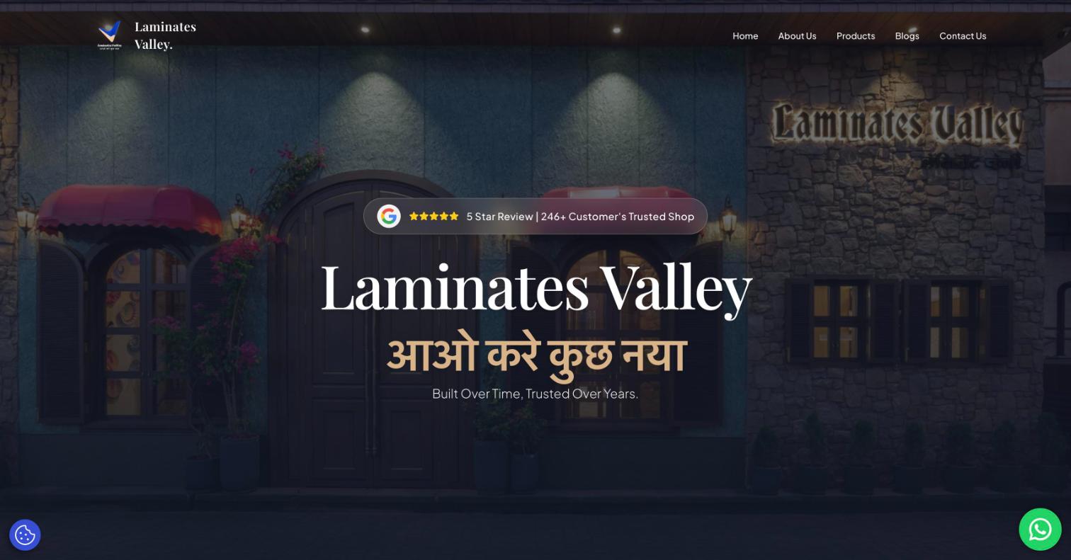 Laminates Valley website home page, built by Clicks and Co.