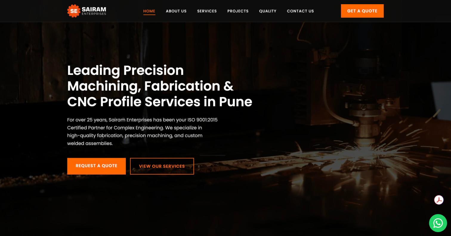Sairam Enterprises website home page, built by Clicks and Co.